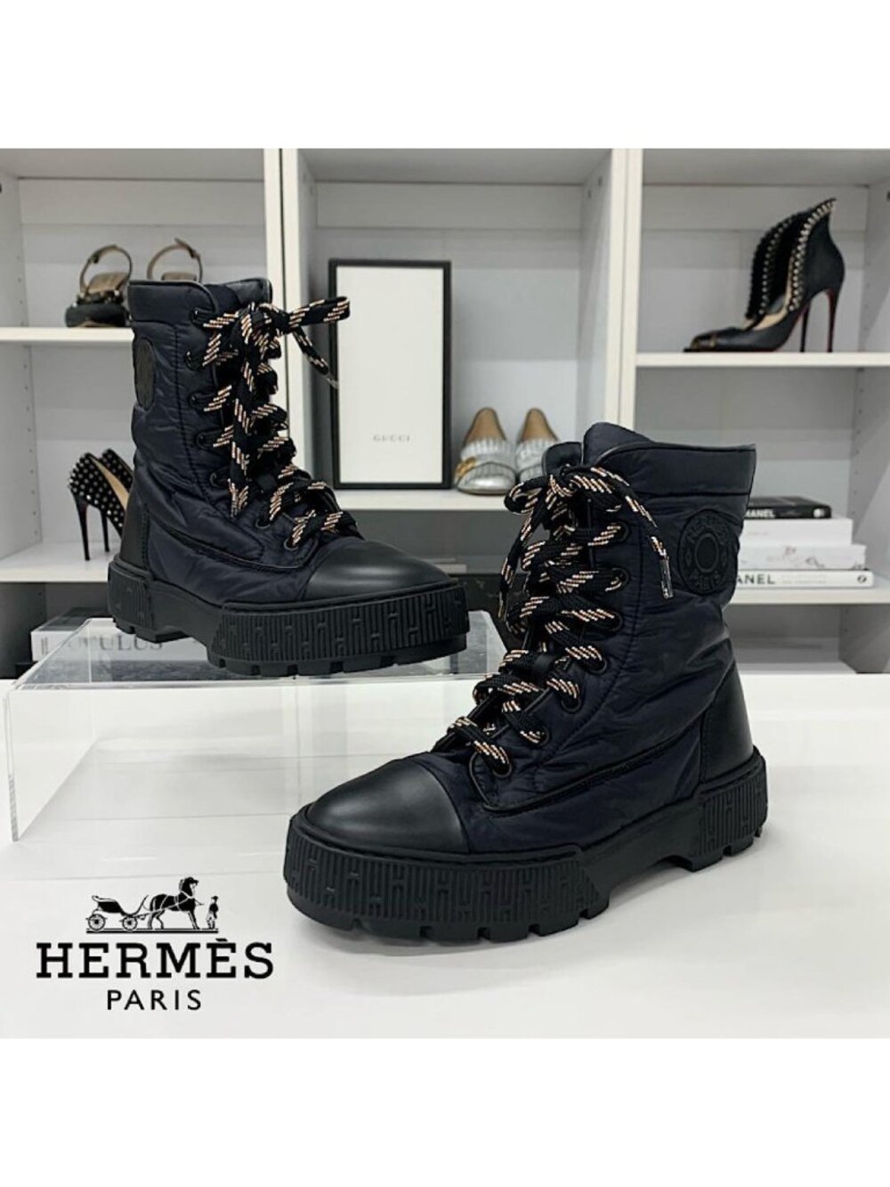 Hermes Fresh Nylon Leather Short Boots Black